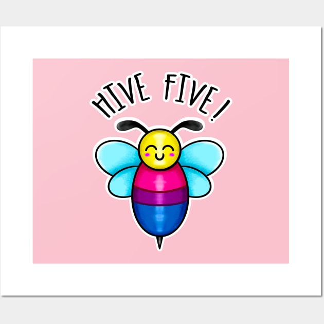 Kawaii Bee Hive Five Bisexual Pride Flag Wall Art by bolincradleyart